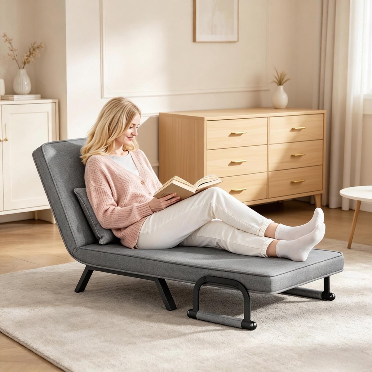 HAUSS SPOLE Fauteuil - Cabriolet Slaapstoel - Met Bedfunctie En Verstelbare Rugleuning - Voor Woonkamer En Slaapkamer - Stof Donkergrijs