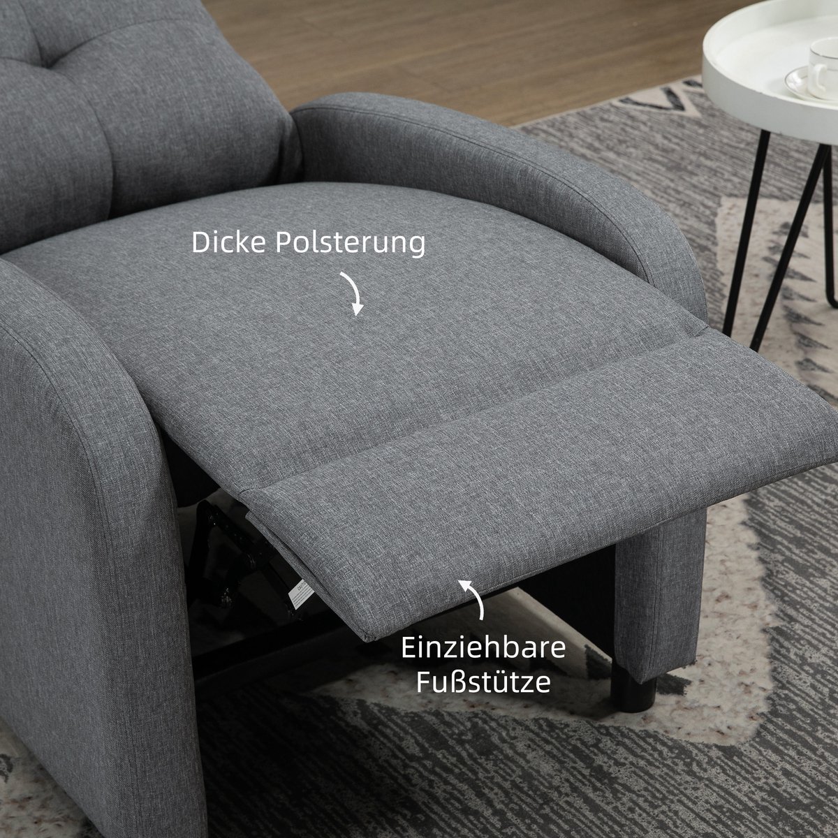 HAUSS SPOLE Relaxfauteuil Handmatig Verstelbaar Met Ligfunctie En Voetsteun Voor Woonkamer En Tv Kamer Van Stof In Grijs Met Armleuningen