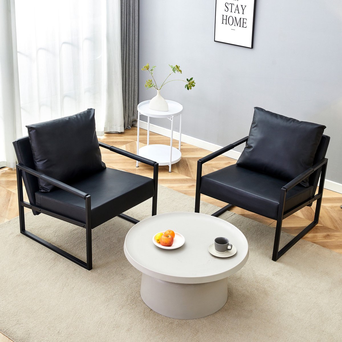 HAUSS SPOLE Fauteuil - Leesstoel Met Armleuningen - Niet Verstelbaar Comfort - Voor Woonkamer Slaapkamer En Kantoor - Kunstleer Zwart