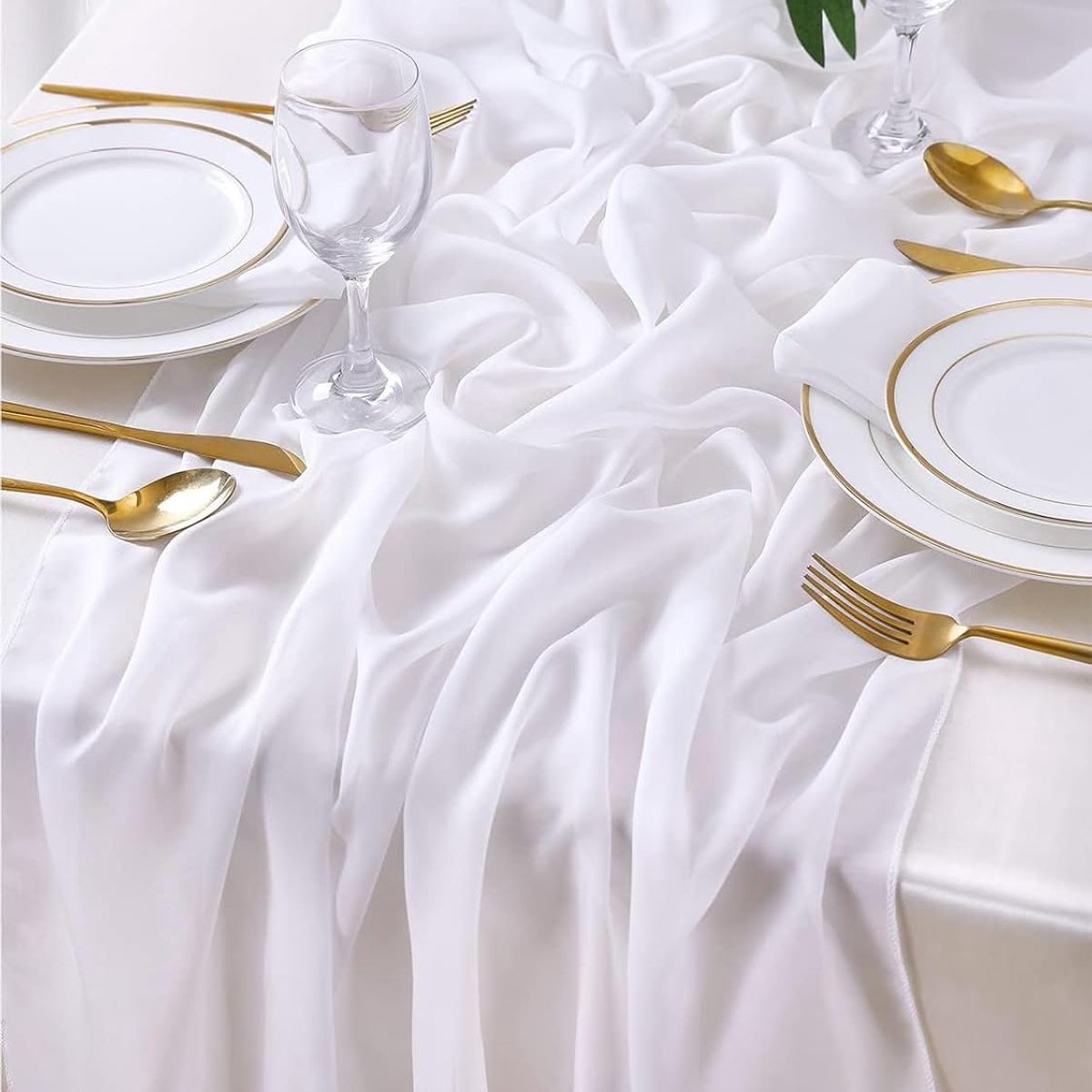 Tafelloper, 2 stuks, 70 x 300 cm, chiffon, dunne transparante tafelloper, tafelband, elegante tafelloper, tafeldecoratie voor bruiloften, outdoor, verjaardag, feest, keukendecoratie