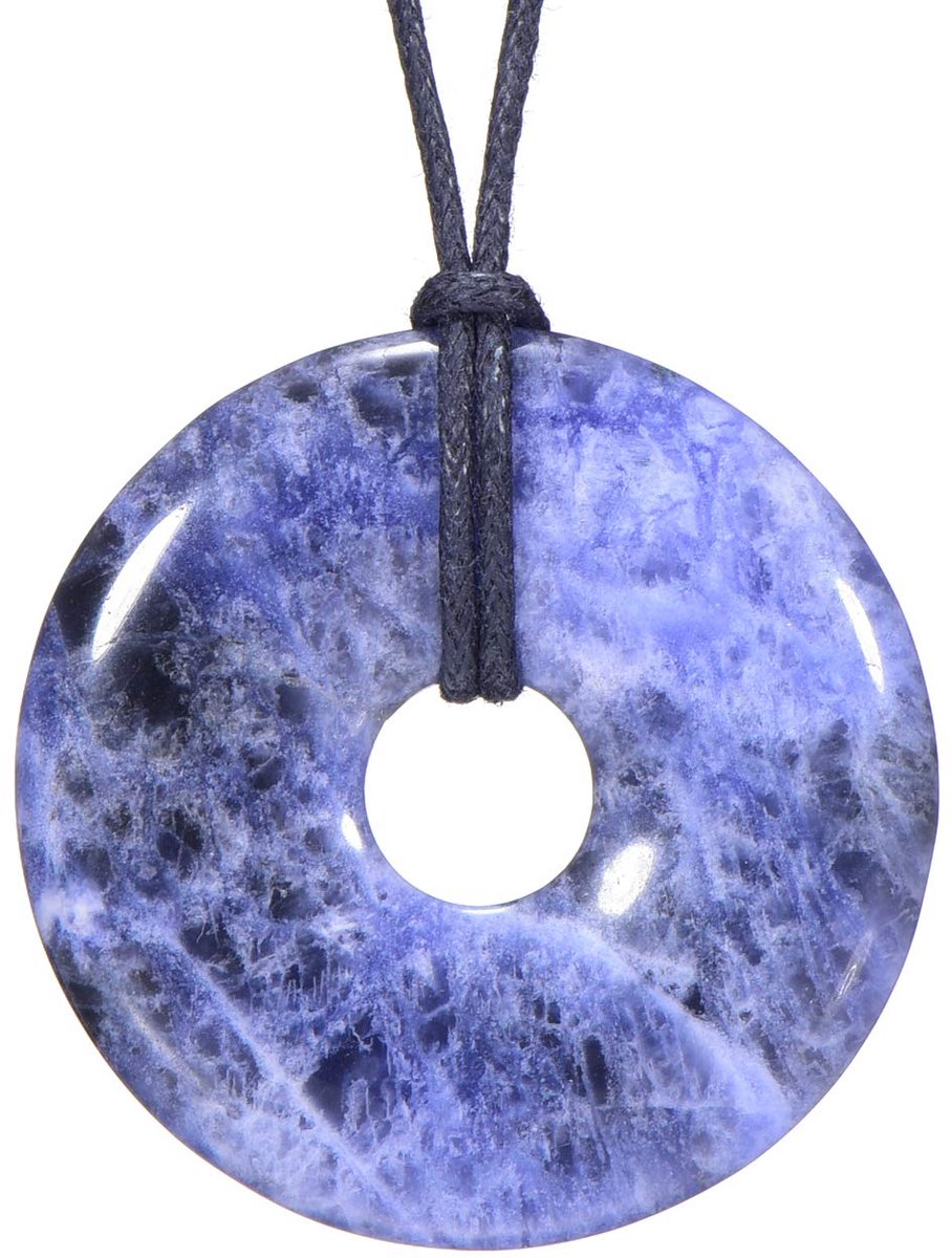 Ketting 80 cm met donut edelsteen hanger in sieradenzakje