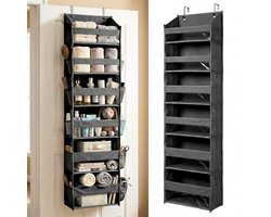 THEORY 1PC Heavy Duty Over the Door Organizer 55x14x6.7, 6 Large Front & 12 Side Pockets, Hanging Storage Closet Door Organizer for Bedroom, Bathroom and Baby Nursery Storage (Dark Gray)