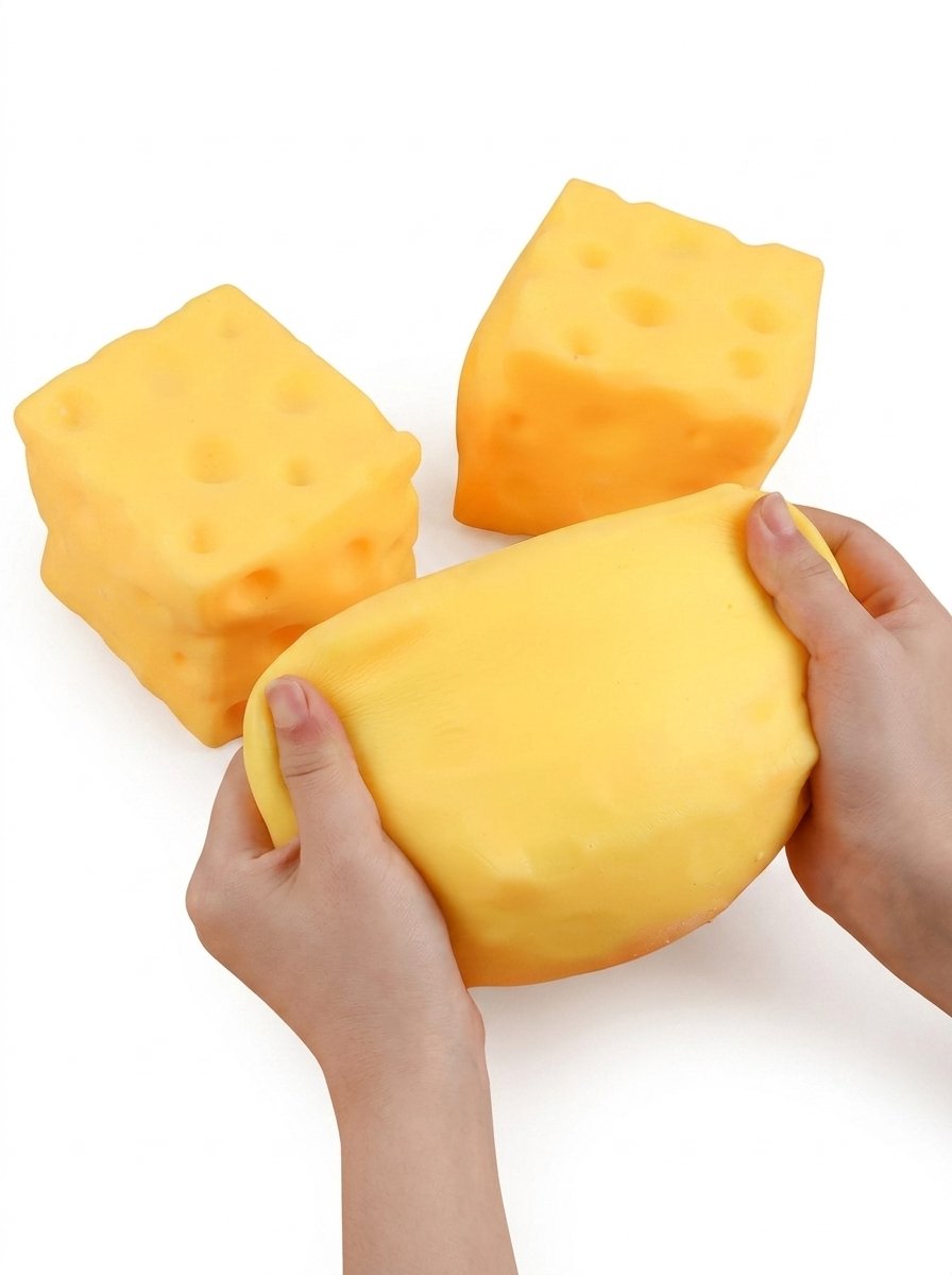 Hoekly™ XXL Squishy Kaas – Reuze Vormbaar Knijpspeelgoed – Zachte Kneedbare Fidget Toy – Antistress Sensorisch Speelgoed – Jumbo 10 cm