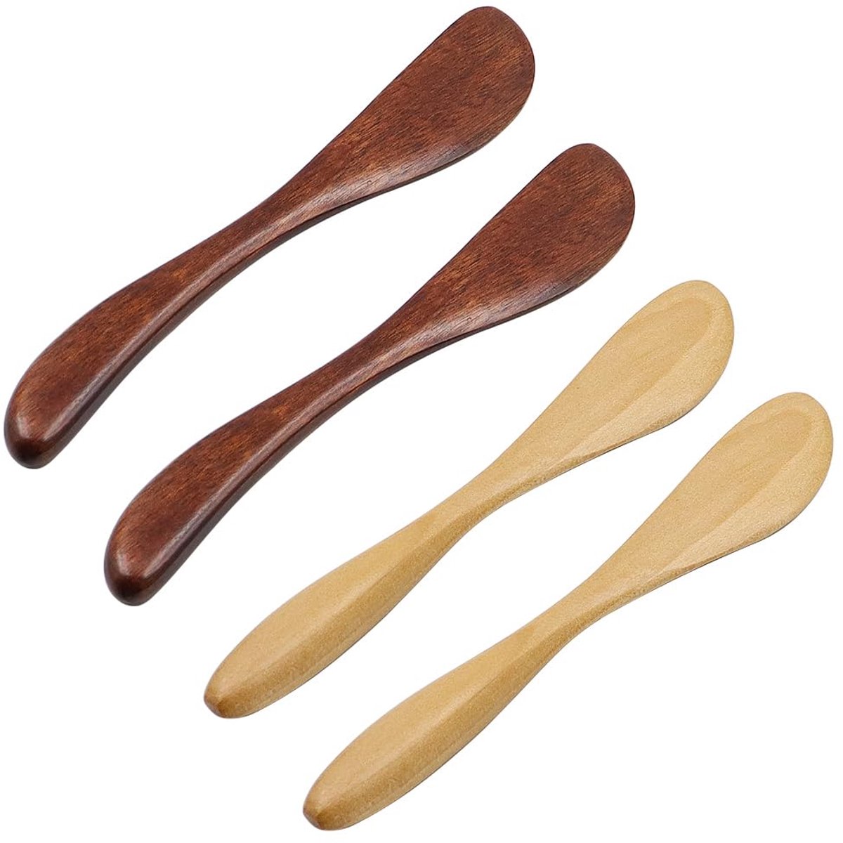 4 stuks houten boterstrooiers, essentiële serviesmessen, houten mes voor ontbijt, kaas, jam (bruin + beige)
