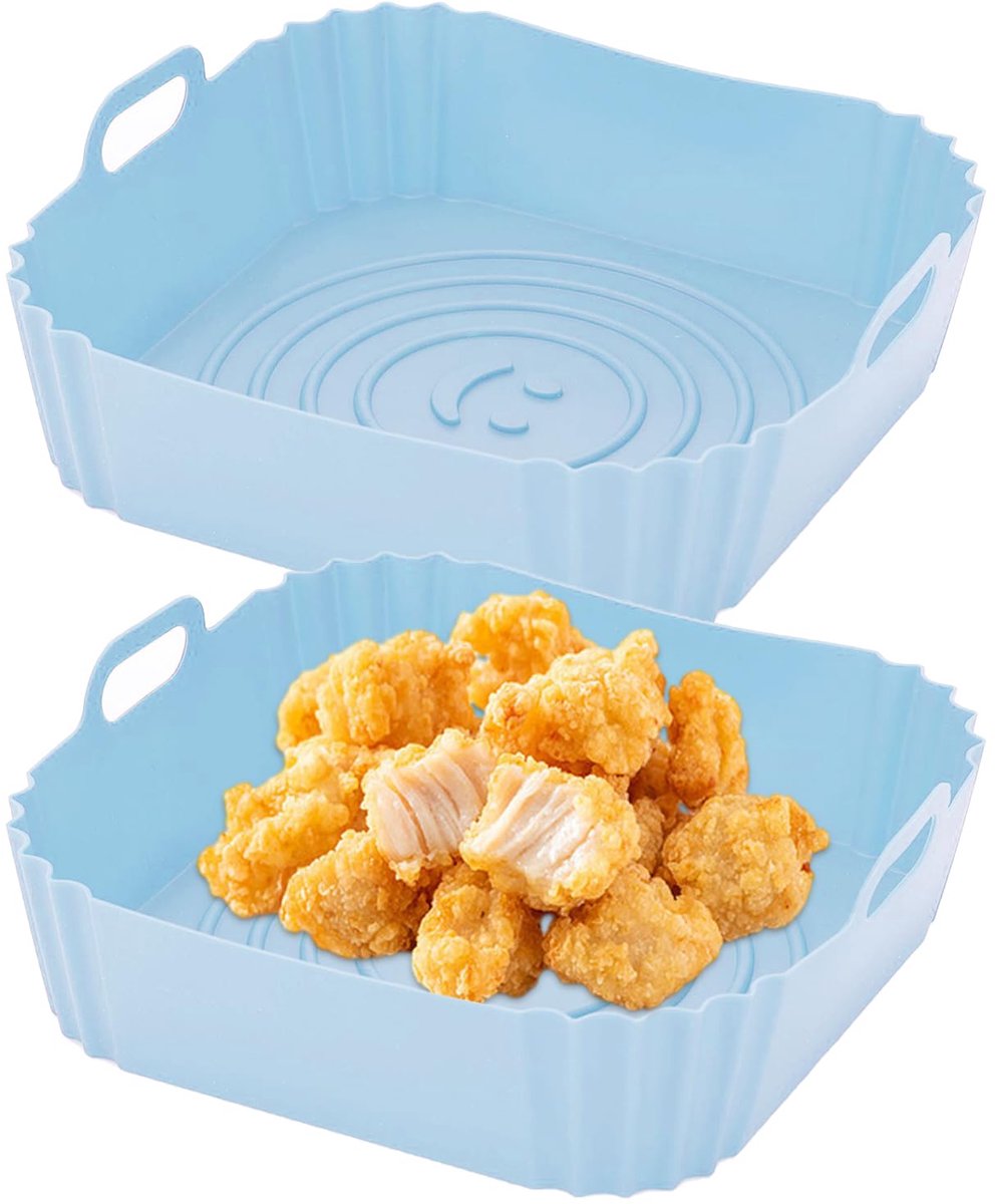Siliconen Bakvorm - Airfryer Mand - Veelzijdig Koken - Met Handvatten - 22 cm - Blauw