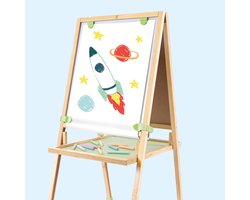 Hape Bamboe Schildersezel 3-in-1 – Hoogteverstelbaarsezel met Krijtbord, Whiteboard en Papierrol | Vanaf 3 jaar