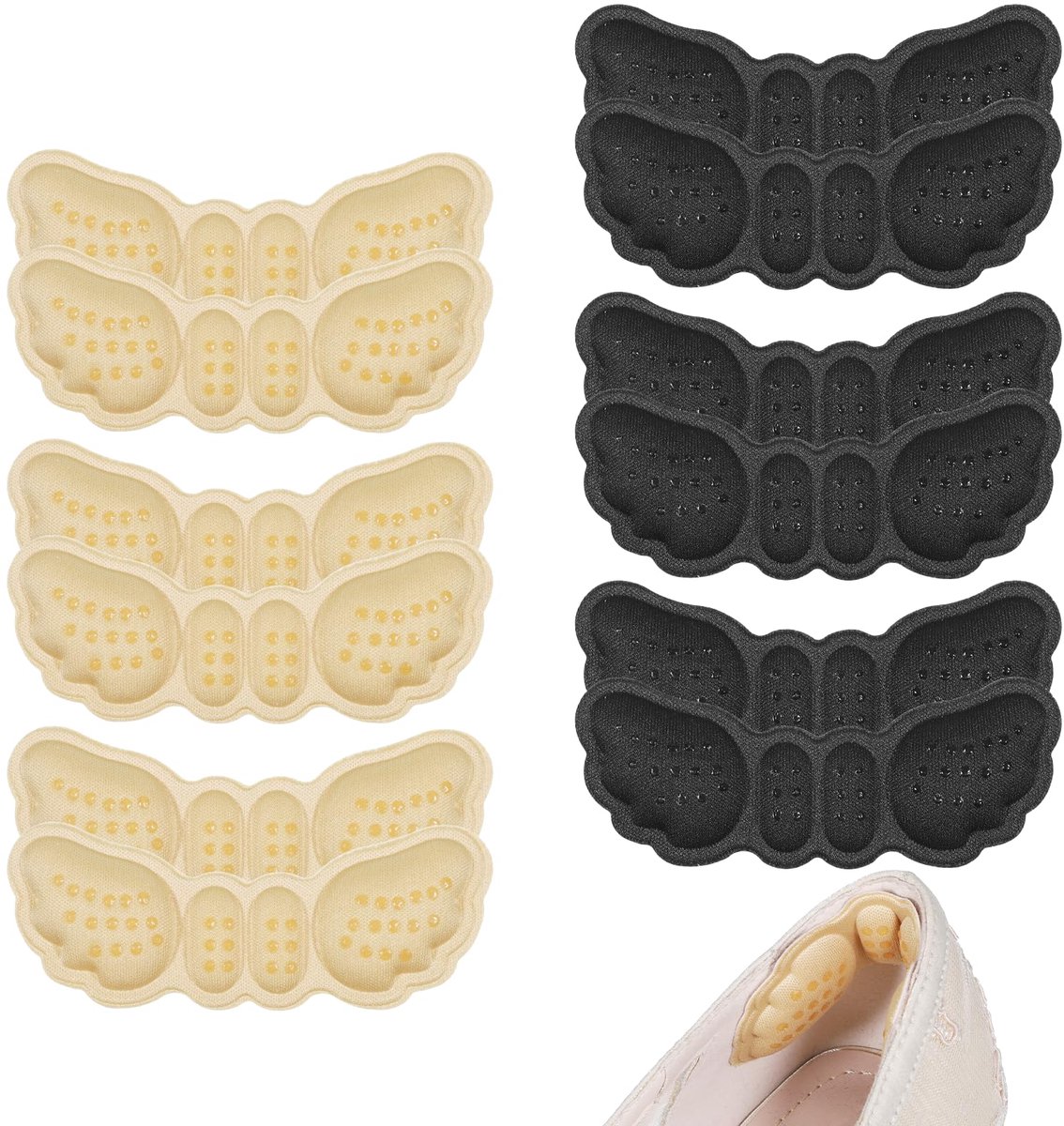 achterkant, 6 paar hielbeschermers, hielgrepen voor damesschoenen, comfortabele hielpads, kussenbeschermers, inzetstukken voor mannen en vrouwen, pijnverlichting, verbeterde pasvorm