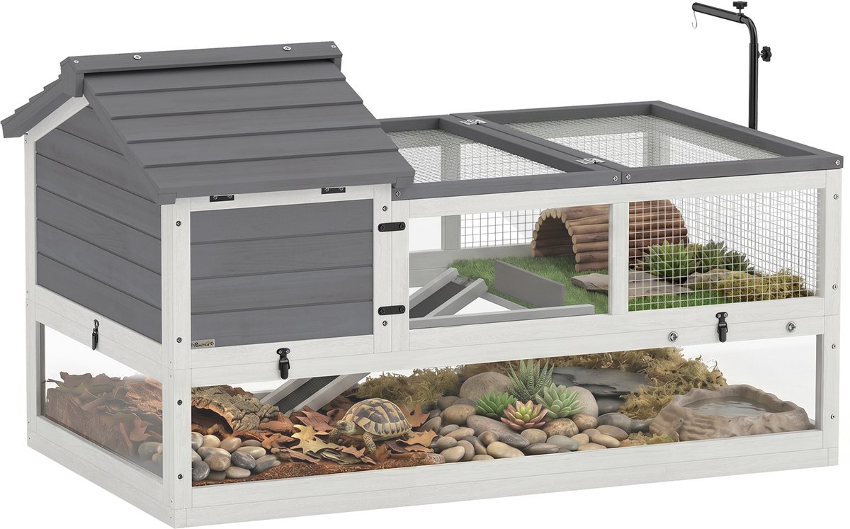 PawHut Tortoise House-Tannenholz, Stahl-116L x 70,5B x 69,5H cm-Grau