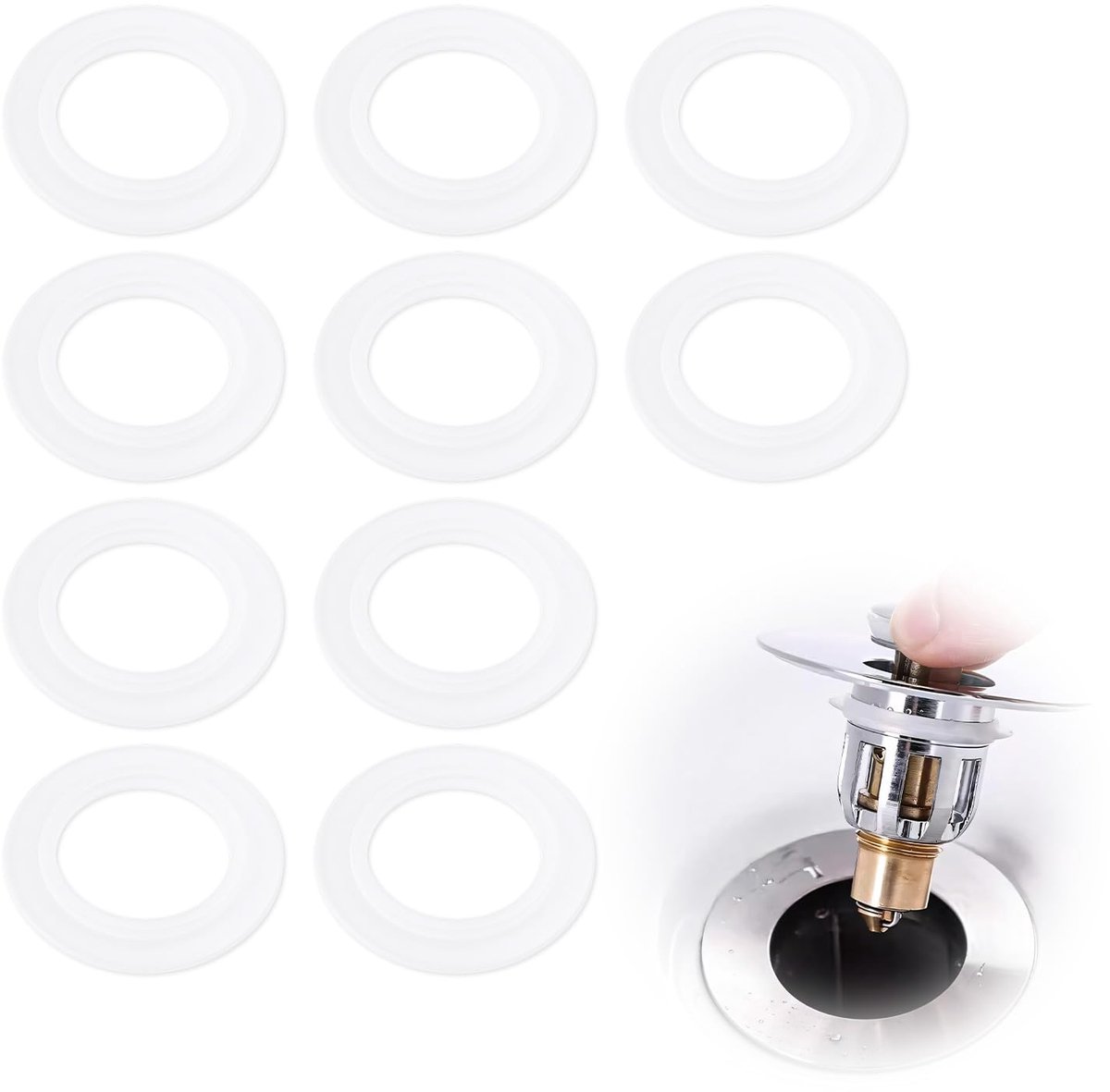 10 x siliconen afdichtring voor pop-up wastafelstopper, afdichting wastafel afvoer, siliconen overloopkap, wastafel, badzegel voor pop-up sink, afvoerpijp afdichting muur, rubberen pluggen