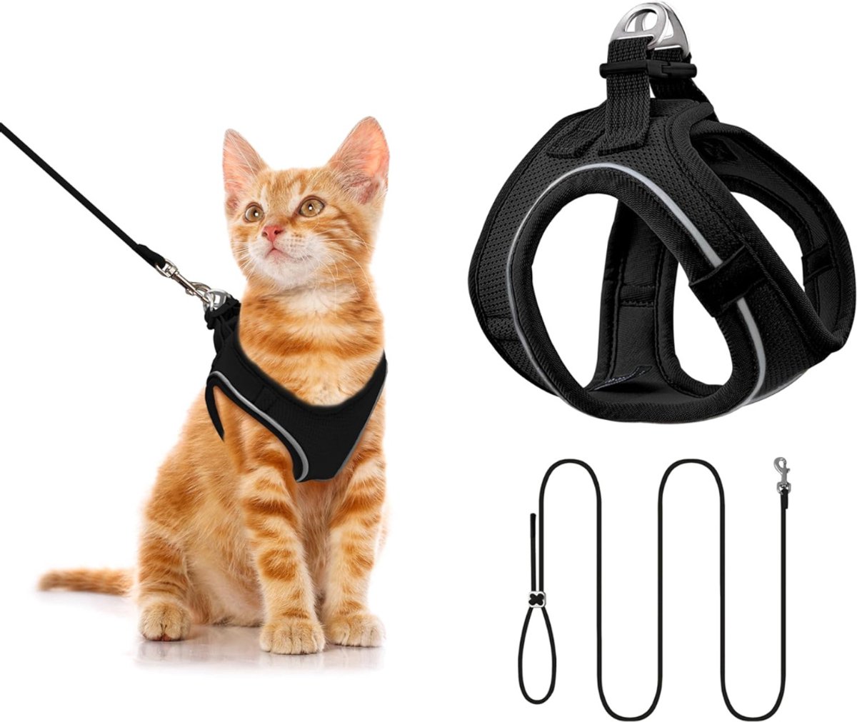 CRLYN® Kattentuigje met Looplijn - Kattentuigje - Kattenharnas - Zwart