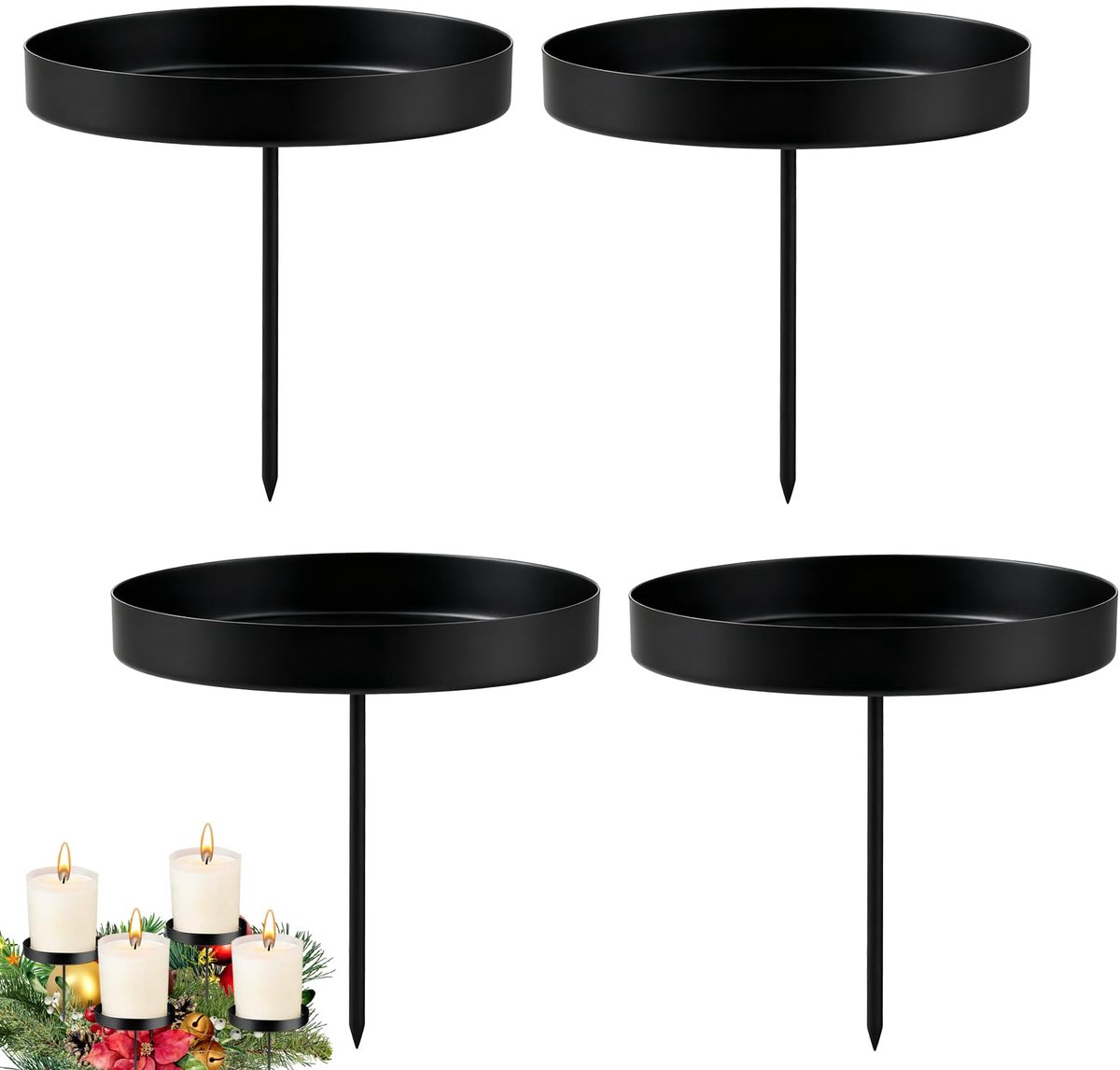 4 stuks adventskrans kandelaars, 8 cm kandelaar, zwart, adventskaarthouder metaal, kaarsenhouder, stompkaarsen, staafkaarsenhouder voor adventsslinger kerstdecoratie
