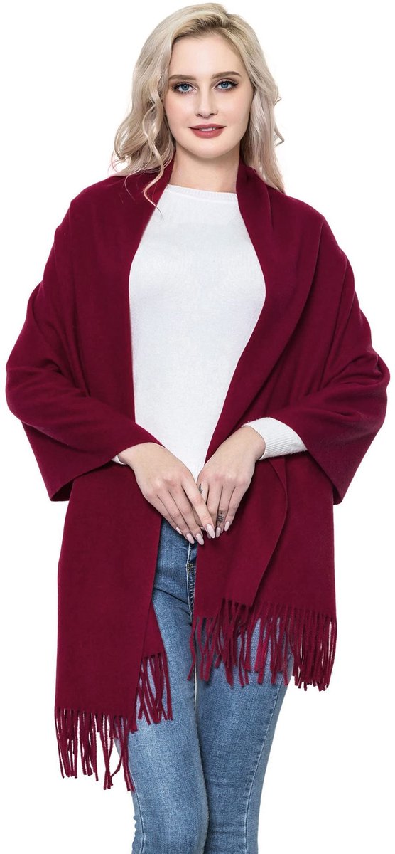 vimate Pashmina Wool sjaal en doek, dames superzachte wollen pashmina sjaal wrap voor avondjurken, H#.bordeauxrood, 28 x 78 inches