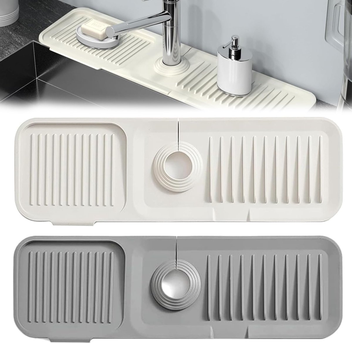 2 stuks waterkraan, keukenspoelbak, afdruipbak voor gootsteen, afvoermat, waterkraan, spatbescherming, dienblad, druppelvanger, wastafel, sponshouder voor keuken, badkamer, bar (39,5 x 11,7 cm)