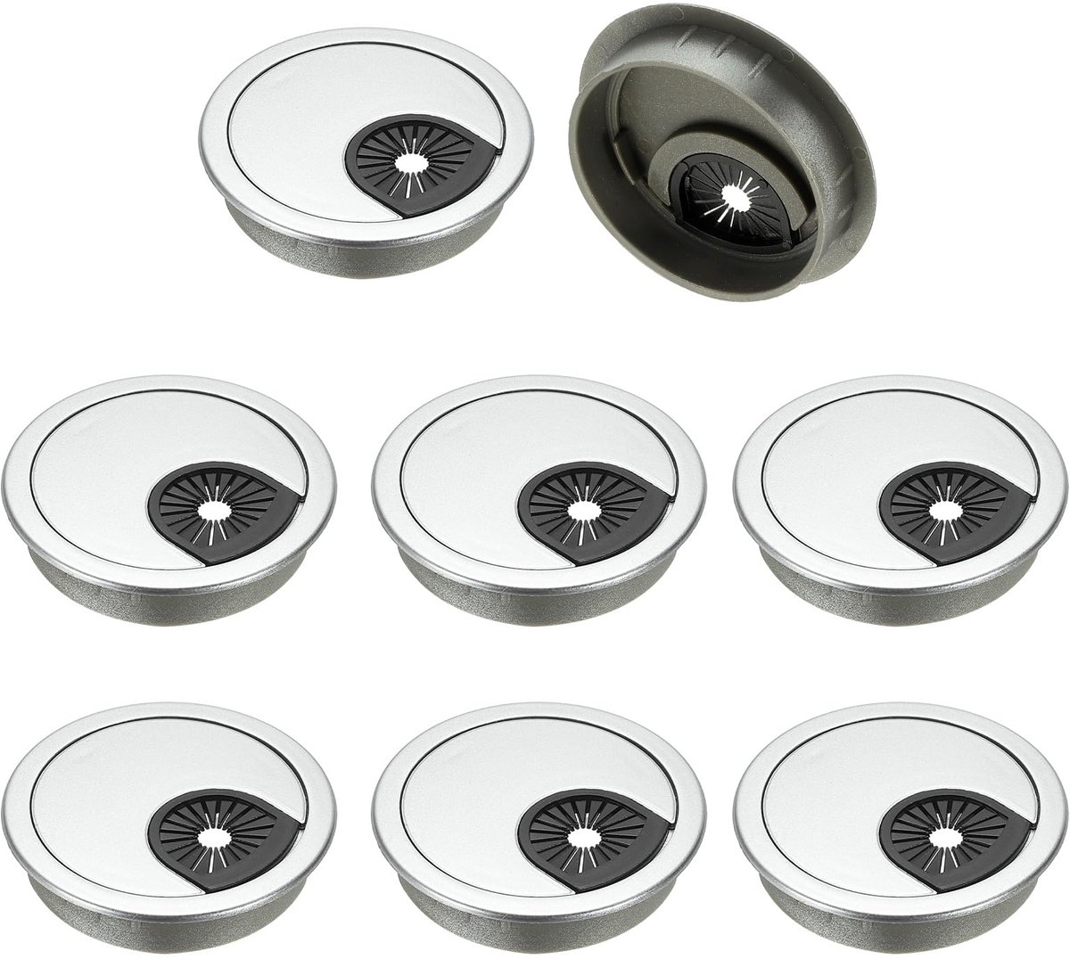 METERXITY 8-Pack Kabel Gat Cover, 2,3 Inch ABS Bureau Kabel Draad Koord Doorvoer Gat Cover voor Thuis/Kantoor Desktop Draad Organizer [Zilver]
