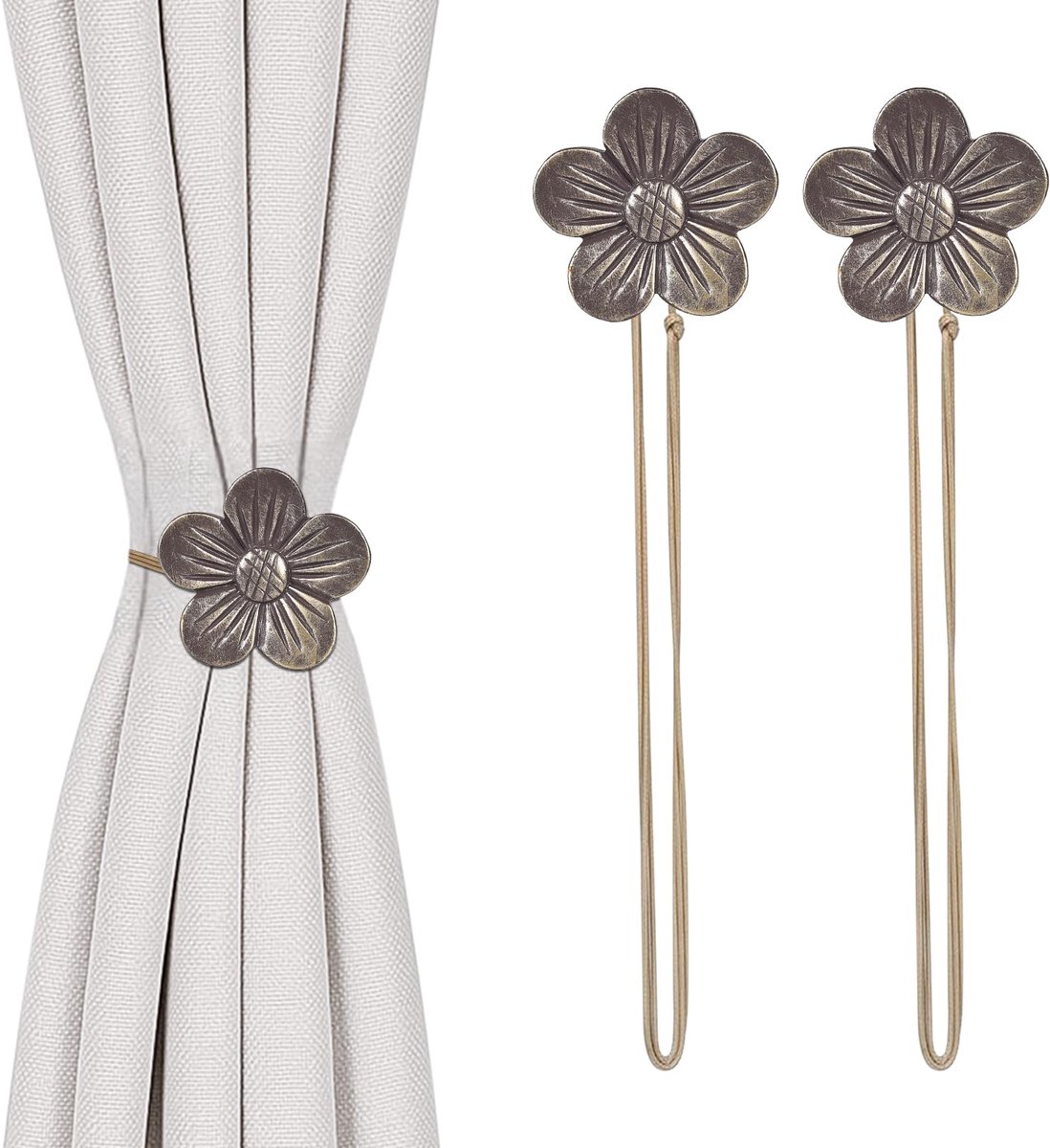 2 magnetische bloemengordijnen met bindruggen | 5 kleuren beschikbaar | Krachtige magneet en verstelbaar koord | Geschikt voor woonkamer, slaapkamer en badkamer