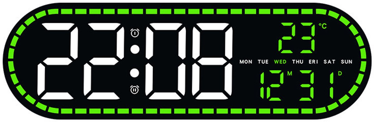 VHV-Digitale Wandklok met Temperatuur en Vochtigheid - Digitale Klok met Datum en Jump-Second - Multifunctionele Wekker met Dubbel Alarm - Modern Design