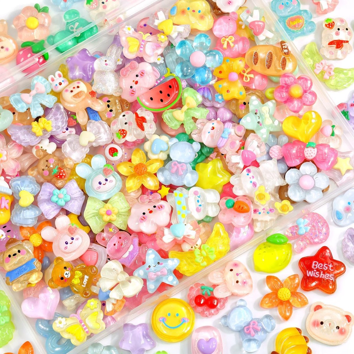 60 stuks schattige slijm bedelset, kleurrijke fruitornamenten, snoephars, platte achterkant, voor doe-het-zelf handwerk, scrapbooking, telefoonhoesjes, sieraden maken, haarclip, willekeurige stijl (A)