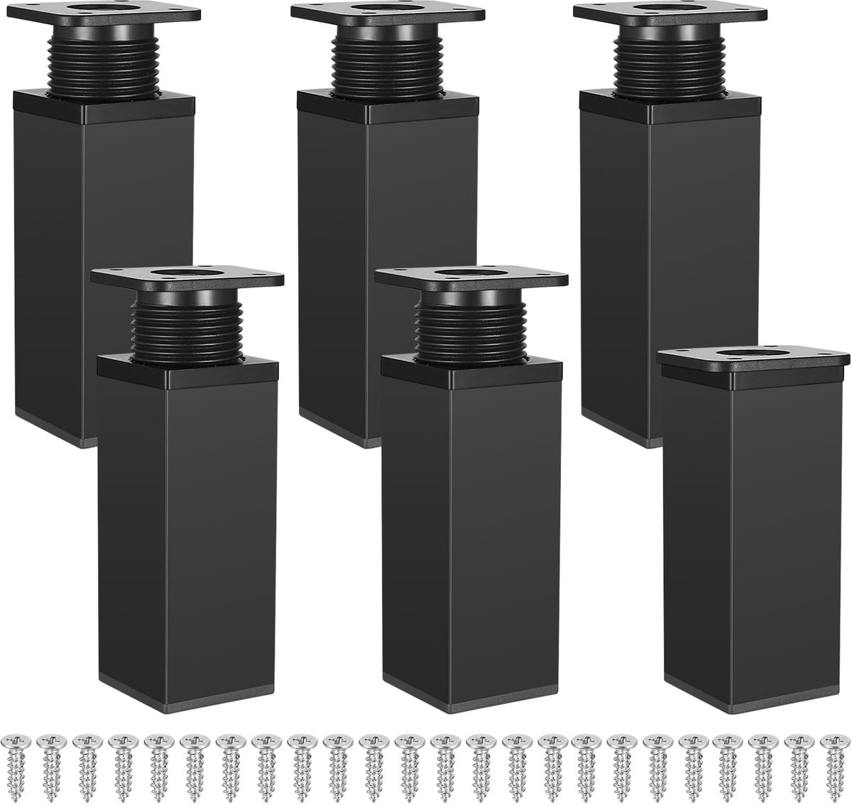 6 stuks verstelbare meubelpoten, kastpoten, in hoogte verstelbaar, hoekig, kastpoten, tafelpoten, meubelpoten, tafelpoten voor meubels, aluminiumlegering, 40 x 100 mm (zwart)