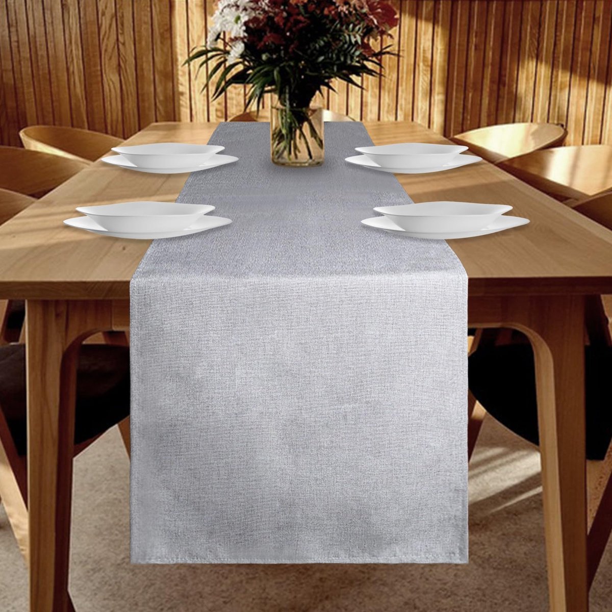 Tafelloper, 40 x 180 cm, lichtgrijs, linnenlook, wasbaar, modern, vlekbestendig, perfect voor eetkamer, feest, vakantiedecoratie