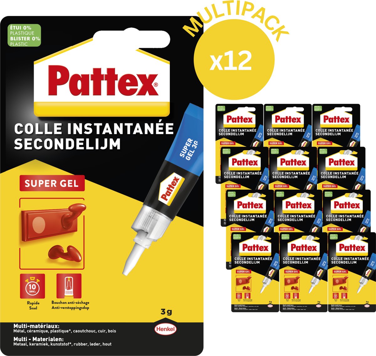 Pattex Super Gel 12 x 3g Secondelijm – Cyanoacrylaatlijm – Transparant – Druipt Niet – 12 x 3 g - Ideaal voor Verticale Verlijmingen - Voor Kunststof, Metaal, Keramiek & Meer...