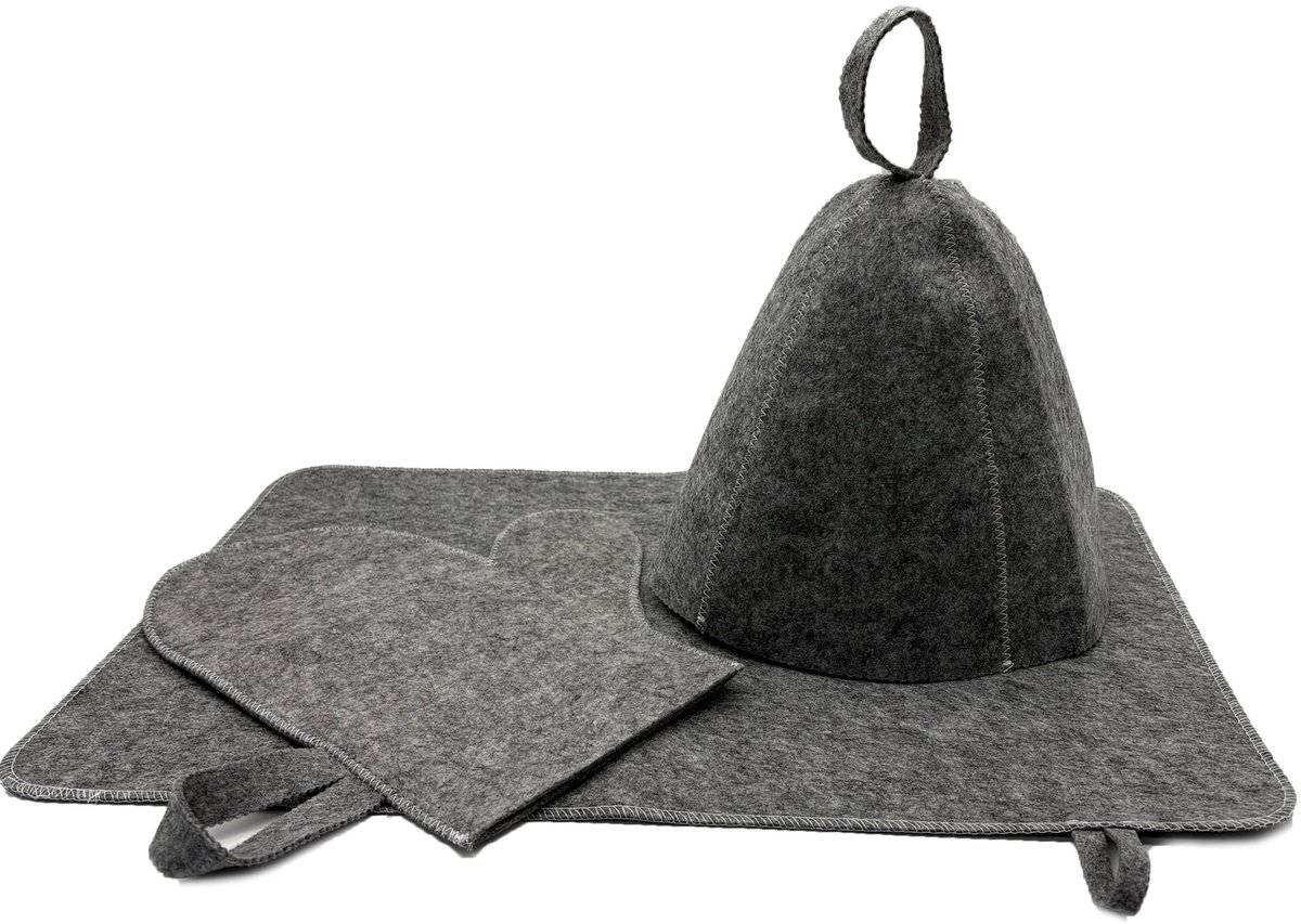 Dailygoods- Saunahoed met uitstekende thermische isolatie - Saunakussen - Saunahandschoenen - 3-delige set - Draagbaar - Ademend vilt - Saunaaccessoires