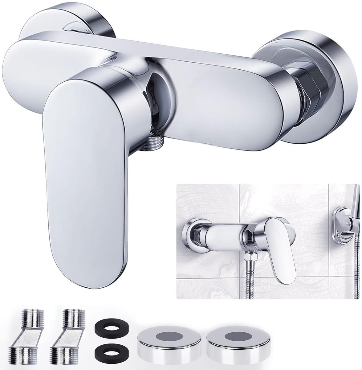 Dailygoods- Douchekraan met dubbele hendel - Mengkraan Douche - Doucheset Wandmontage - Zinklegering - Chroom Afwerking - Flexibele Bediening