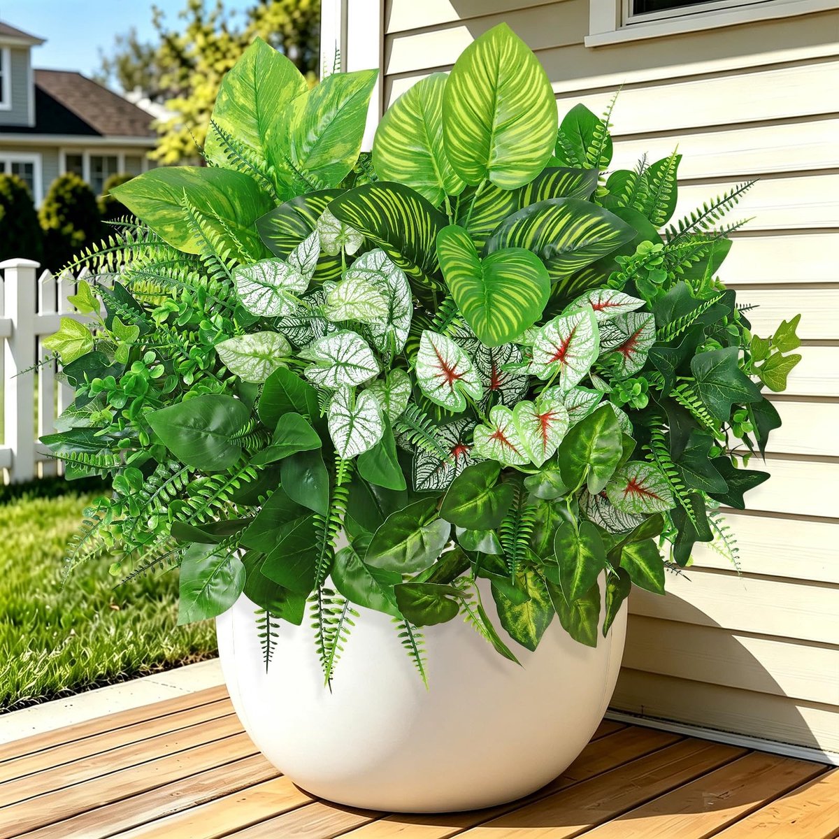 Dailygoods- Kunstplanten 12 Stuks - UV-bestendige Balkonplanten - Weerbestendige Decoratie - Realistische Bladstructuren - Groene Bladeren - Natuurlijke Sfeer - Nepplanten