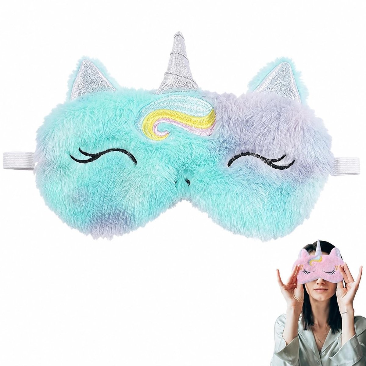 Dailygoods- Slaapmasker met Gel - Oogmasker voor Vermoeidheid - Koud/Warm Therapie - 2 Stuks - Verstelbare Band - Eenhoorn Ontwerp