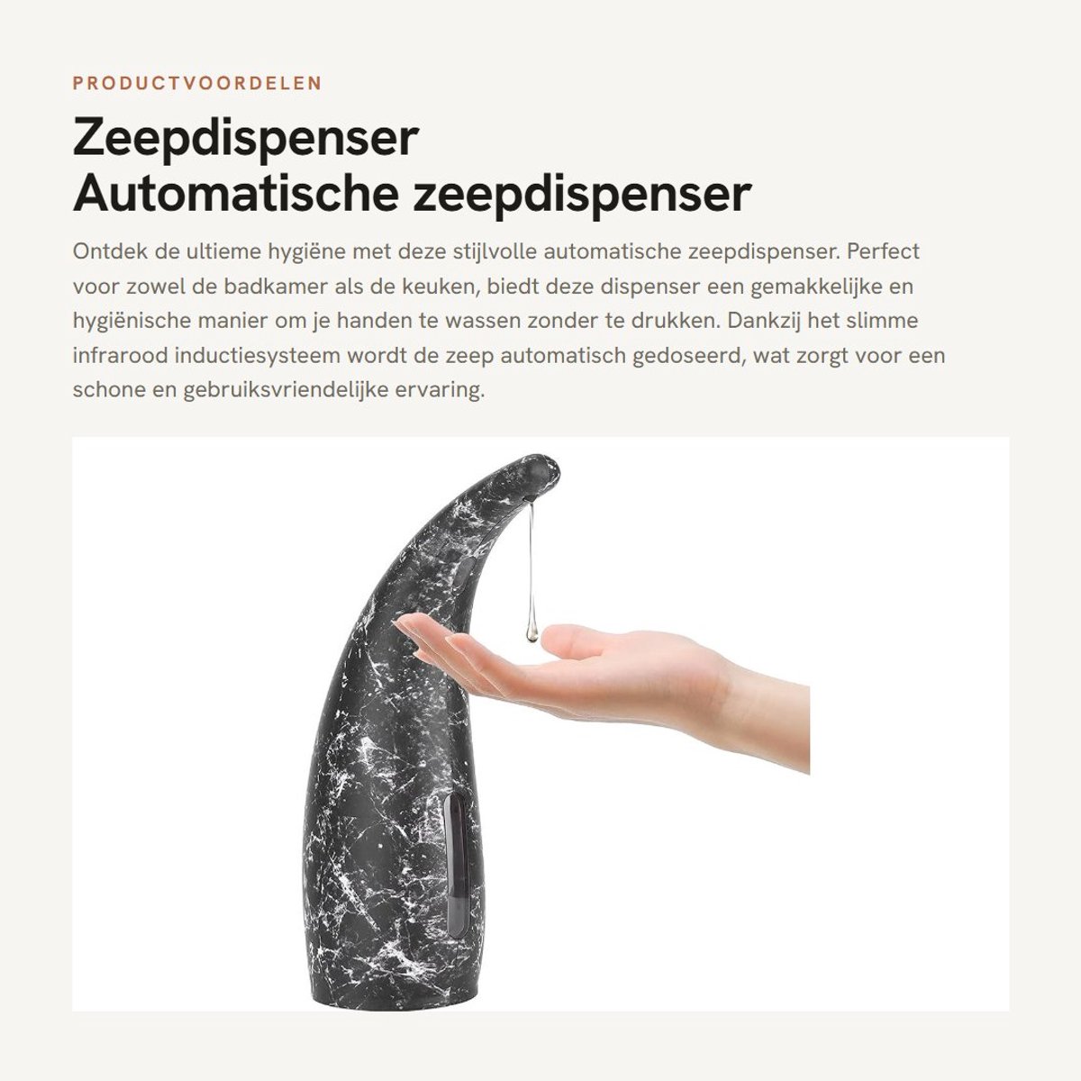 Dailygoods- Zeepdispenser Automatisch - 300 ml - Infrarood - Marmer Zwart - Hygiënisch - Transparant venster - Zeepautomaat