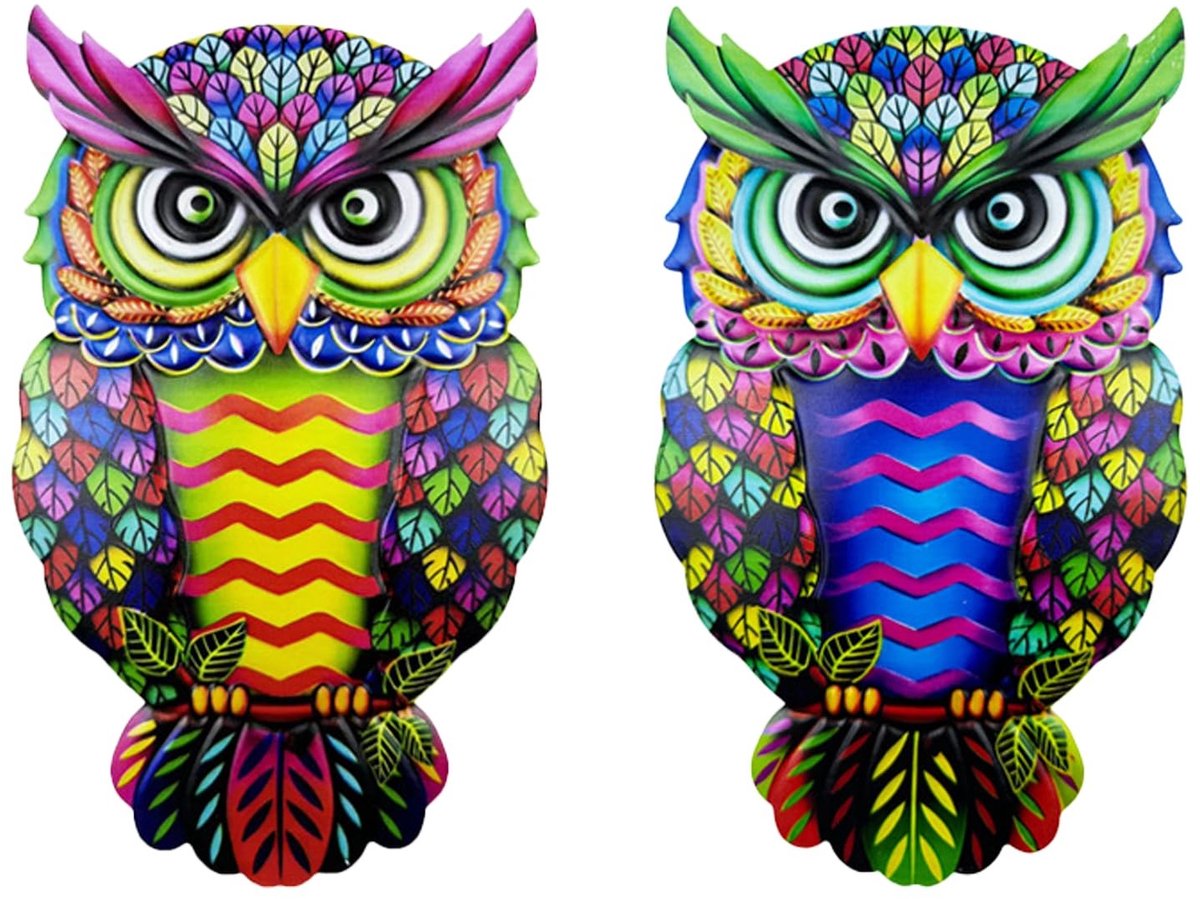 Dailygoods- Wanddecoratie - 2 Stuks Uil - Weerbestendig Metaal - Buiten/Woonkamer - Muurdecoratie - Eenvoudige Installatie - 26 cm x 15 cm - Muurkunst