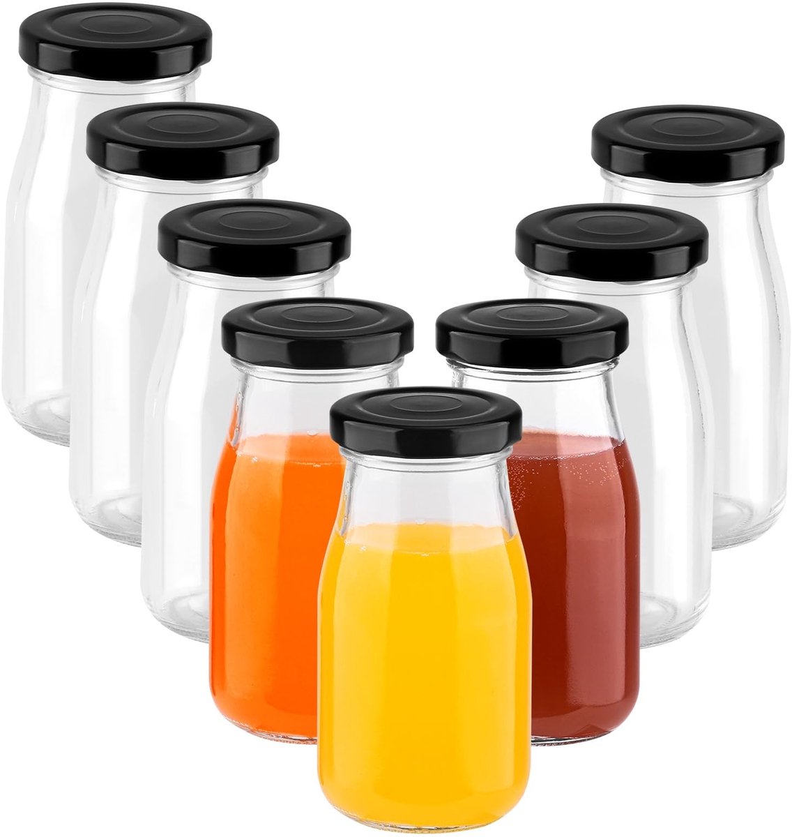 Dailygoods- Glazen Flessen 150 ml - Herbruikbare Pot - Mini Flessen - Sapfles - Gembershots - Ideaal voor Picknicks - Drankflessen
