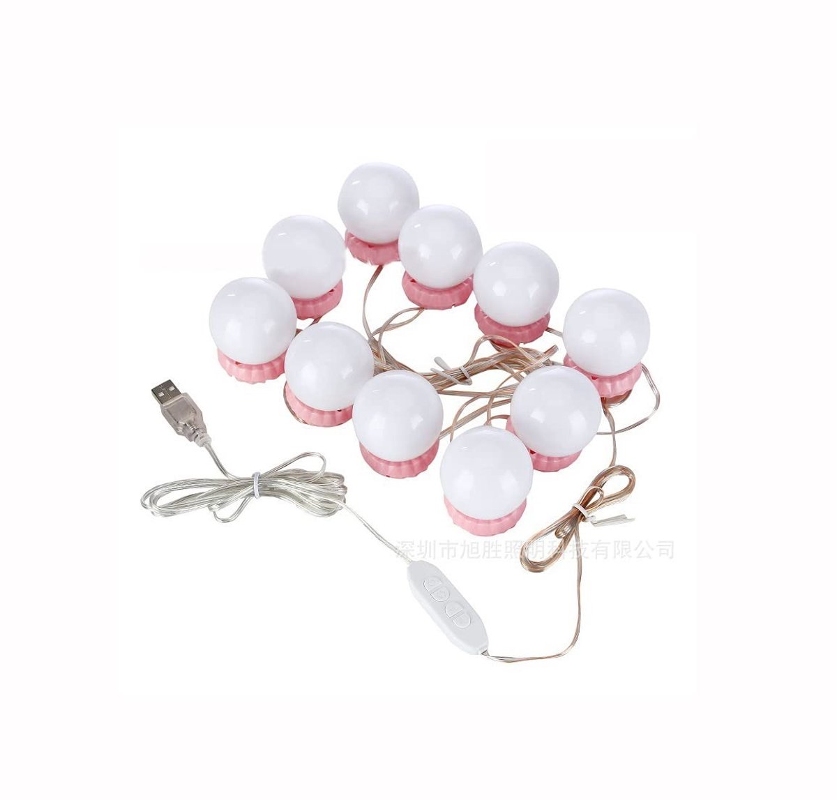 Dailygoods - USB-spiegellampen - LED make-up verlichting - Roze basis - 3 kleurmodi - 10 helderheid - Geschikt voor make-up - 10 stuks
