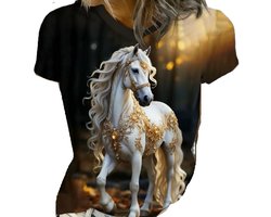 T-shirt - paard - 3D - korte mouw - ronde hals - oversized - maat L