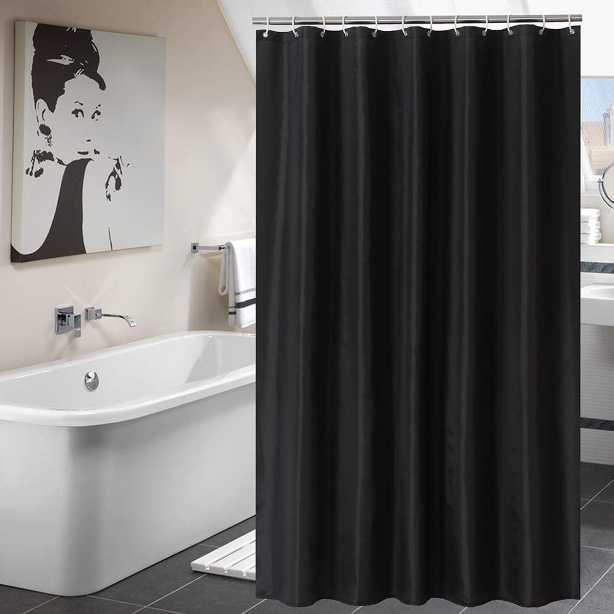 Dailygoods- Douchegordijn Waterdicht - Douchegordijn 180x200 - Badgordijn met 12 Haken - Duurzaam Polyester - Zwart Muurpatroon - Slijtvast en Corrosiebestendig