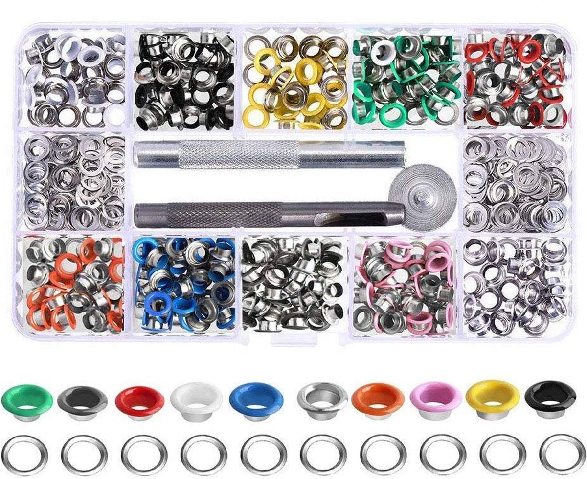 Dailygoods- Grommet Kit 300 Sets - 10 Kleuren - Metalen Oogjes - Grommet Setting Gereedschap - Duurzaam Koper - Voor Lederen Ambachten - Doorvoertules