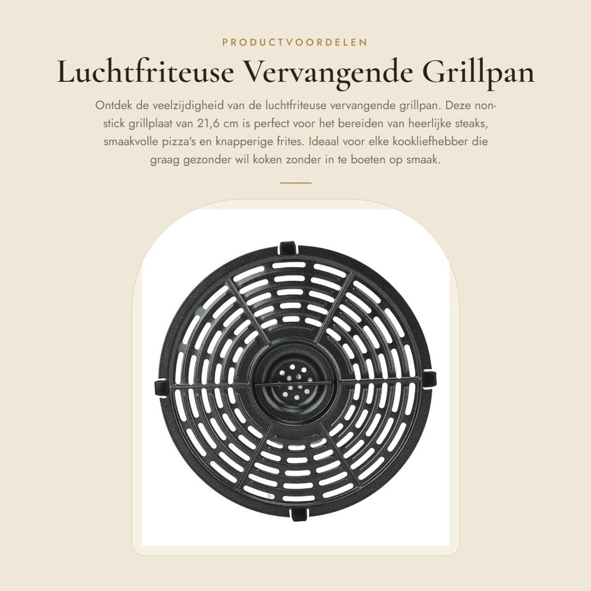 Dailygoods- Grillpan 21,6 Cm - Vervangende Grillpan - Antiaanbaklaag - Geschikt voor Friteuse - Ideaal voor Steak/Pizza/Barbecue - Grillplaat