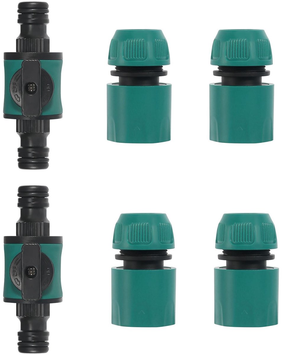 Dailygoods - Tuinslangkoppeling, slangkoppeling met regelventiel, 6 stuks waterslang, snelkoppeling, tuinslang, afsluitkraan, waterslangconnector voor 1/2 inch slang