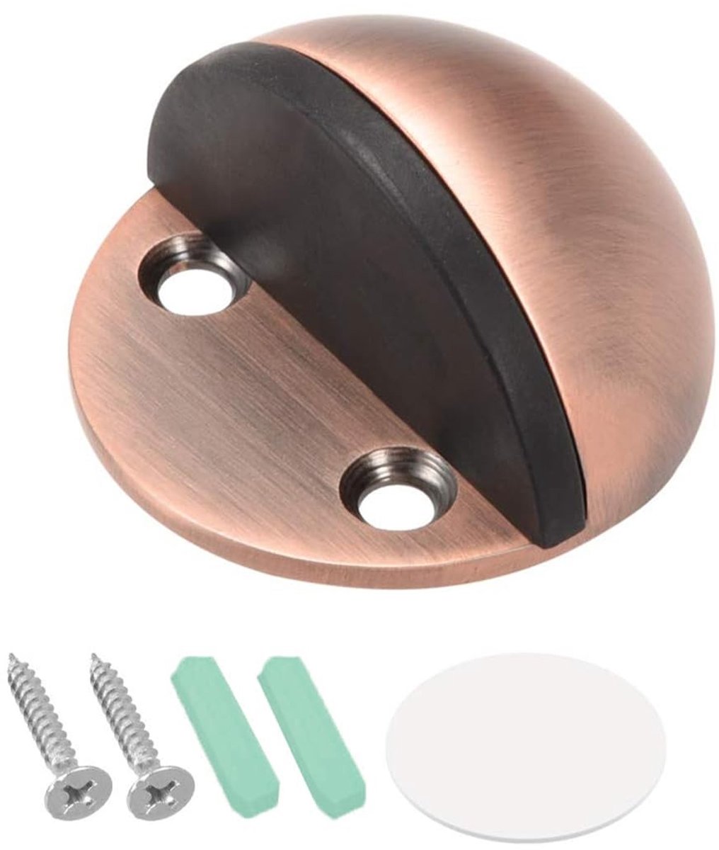 Dailygoods- Vloerdeurstopper Roestvrij Staal - Rubber Bumper - Antislip - Boor/Selklevend - 24 mm Hoogte - 45 mm Diameter - Duurzaam - Deurstoppers
