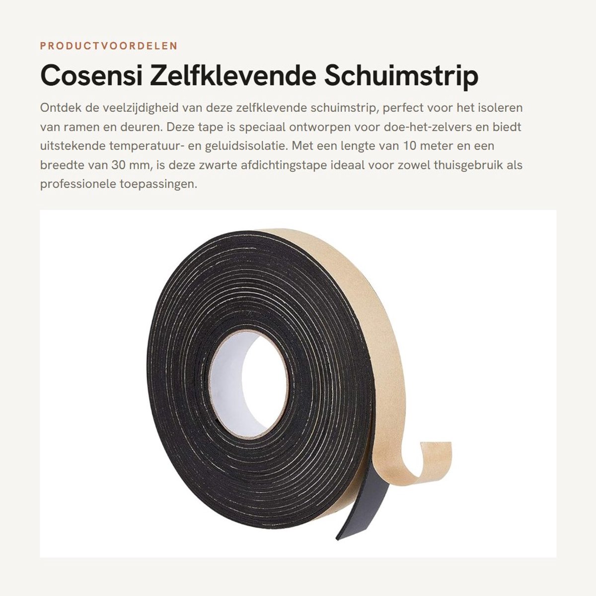 Dailygoods- Schuimstrip 10 m - Eenzijdige Afdichtingstape - Waterdicht - Sanitairstrip - Afdichtingsband - Sterke Lijm