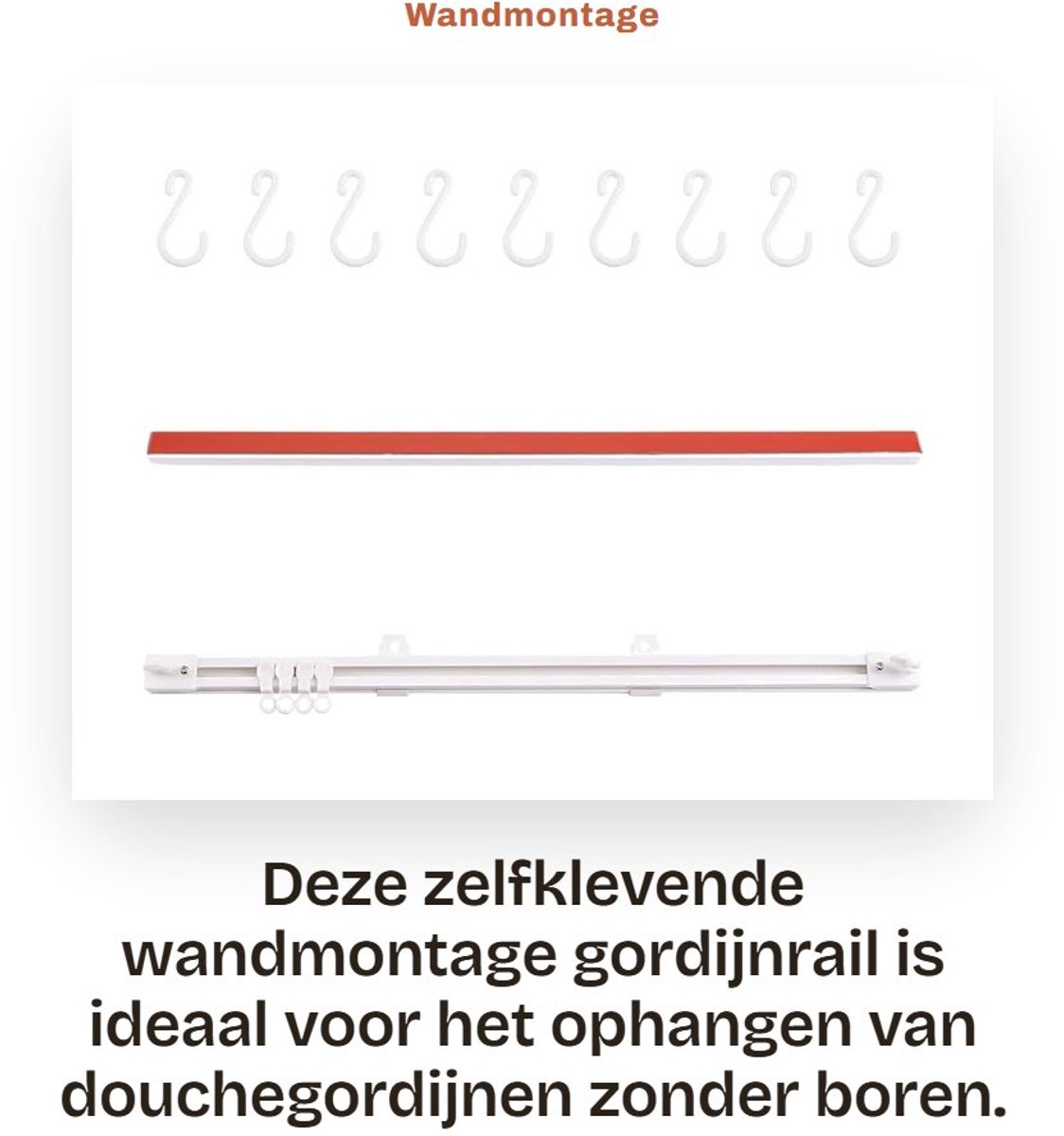 Dailygoods- Gordijnrail Wandmontage - Plafondrail zonder boren - Kamerverdeler - Gordijnhangers - Kunststof - Wit - Inclusief 1 set