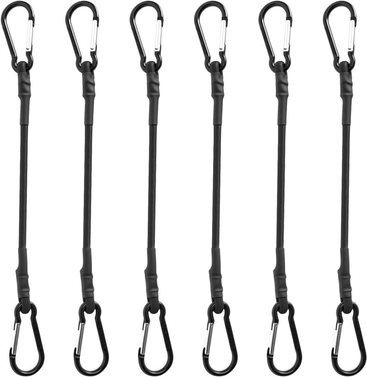 6 stuks spanrubbers met karabijnhaak, 30,5 cm rubberen spanners, bagagespanner met karabijnhaak, zwarte expander met haken, spanbanden met haken, spankabel voor rugzak, bagage, fiets, camping