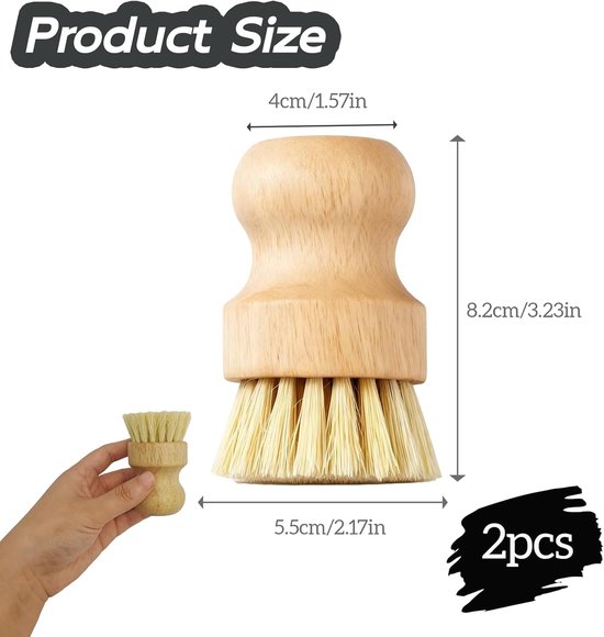 2 stuks afwasborstel voor het reinigen van hout, servies van hout, borstel van bamboe, champignonborstel en groenteborstel voor een eenvoudige grip in de handpalm — afbeelding 5