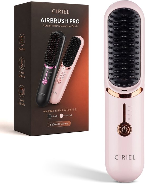 Ciriel AirBrush™ Pro - Draadloze Stijlborstel – Elektrische Haarborstel – Warmteborstel - Roze - Draadloze Stijltang - Draadloze Fohn - Oplaadbaar – 3 Warmtestanden – Voor Dik, Normaal en Fijn Haar