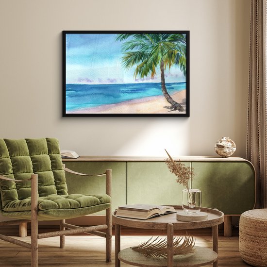 Cadre photo avec affiche - Plage - Palmier - Mer - 90x60 cm - Cadre pour affiche