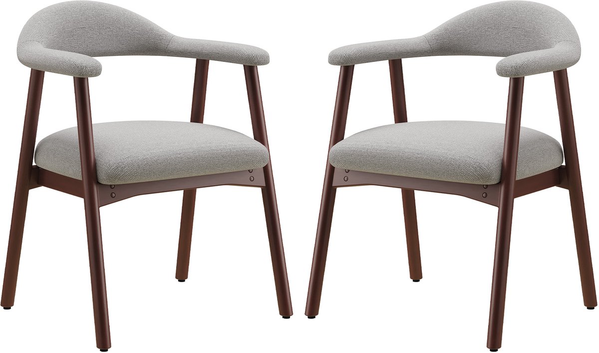 Colamy Set van 2 Moderne Scandinavische Eetkamerstoelen - Comfortabele Gestoffeerde Zitting - Massief Houten Poten - Ergonomische Omhullende Rugleuning - Blauwgrijs