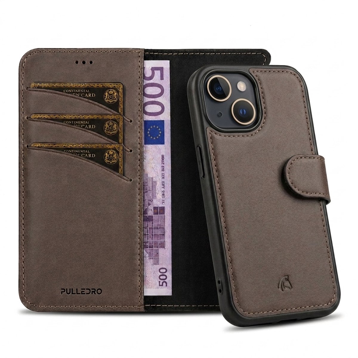 Pulledro geschikt voor iPhone 13 Uitneembare Lederen BookCase - MagSafe - RFID - Antic Coffee