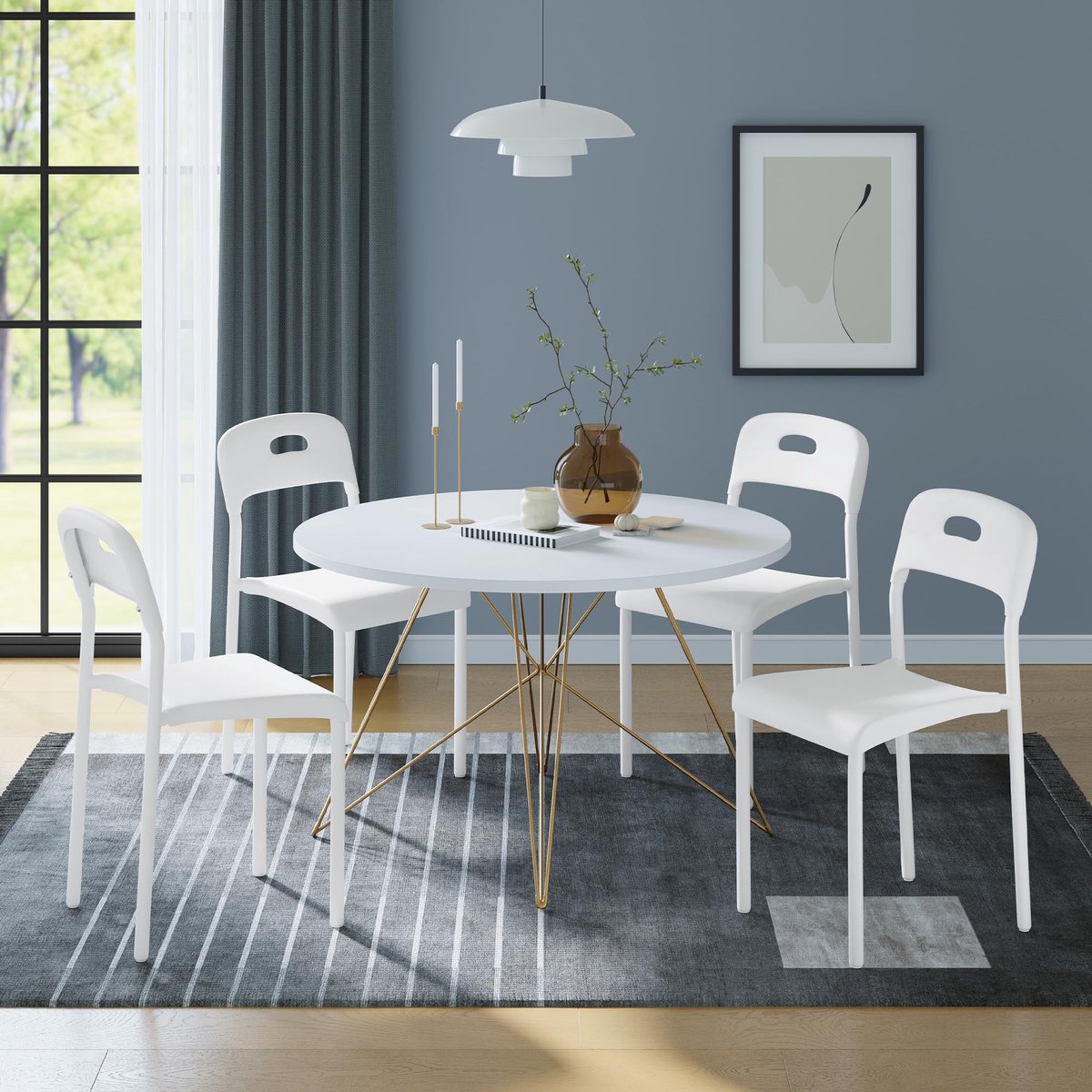 Kunststof Eetkamerstoel Set Van 4 - 40x45x76cm - Tuinstoel Stapelbaar - Waterdicht Vlekbes
