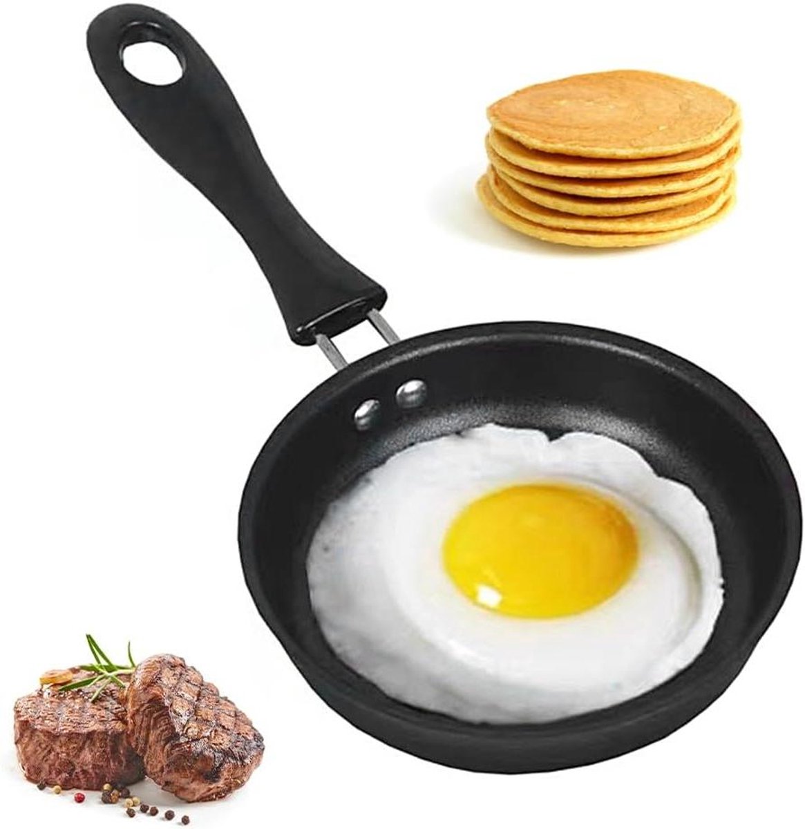Mini Koekenpan Kleine Braadpan Eieren Bakken Antiaanbaklaag 12 cm Diameter Zwart