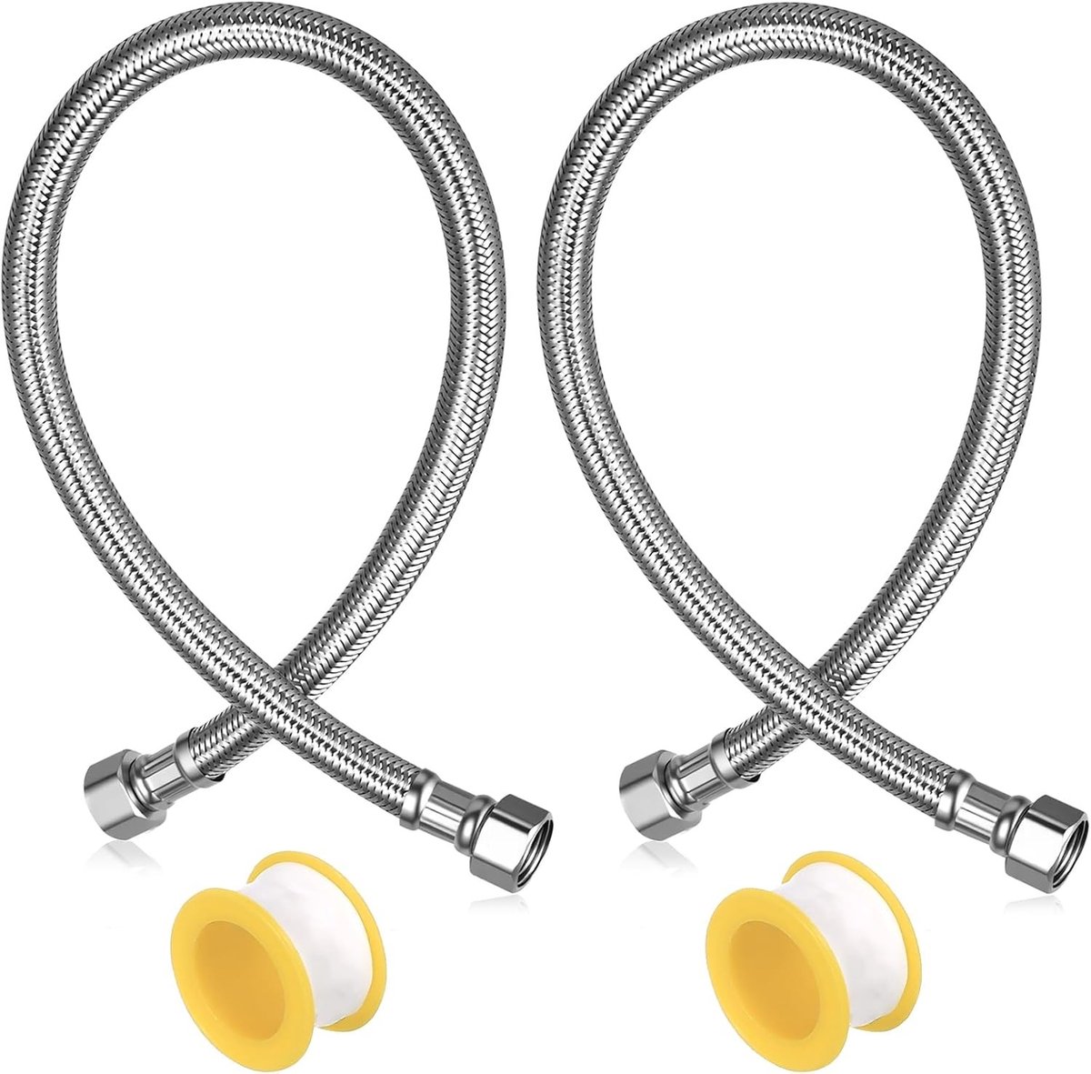Flexibele slang 1/8 inch, pantserslang met wartelmoer en binnendraad, roestvrij staal, 50 cm armatuurslang voor wateraansluiting, verlenging voor waterkraan en hoekventiel, ideaal voor sanitair en leidingen