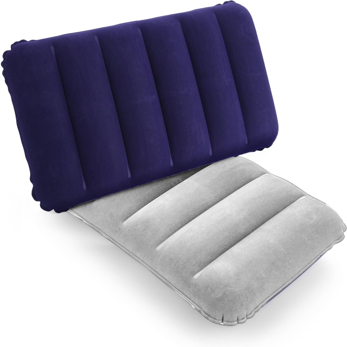 2 opblaasbare kussens voor strand, reizen en camping, klein outdoor kussen van zacht fluweel, blauw + grijs, 43 x 27 cm